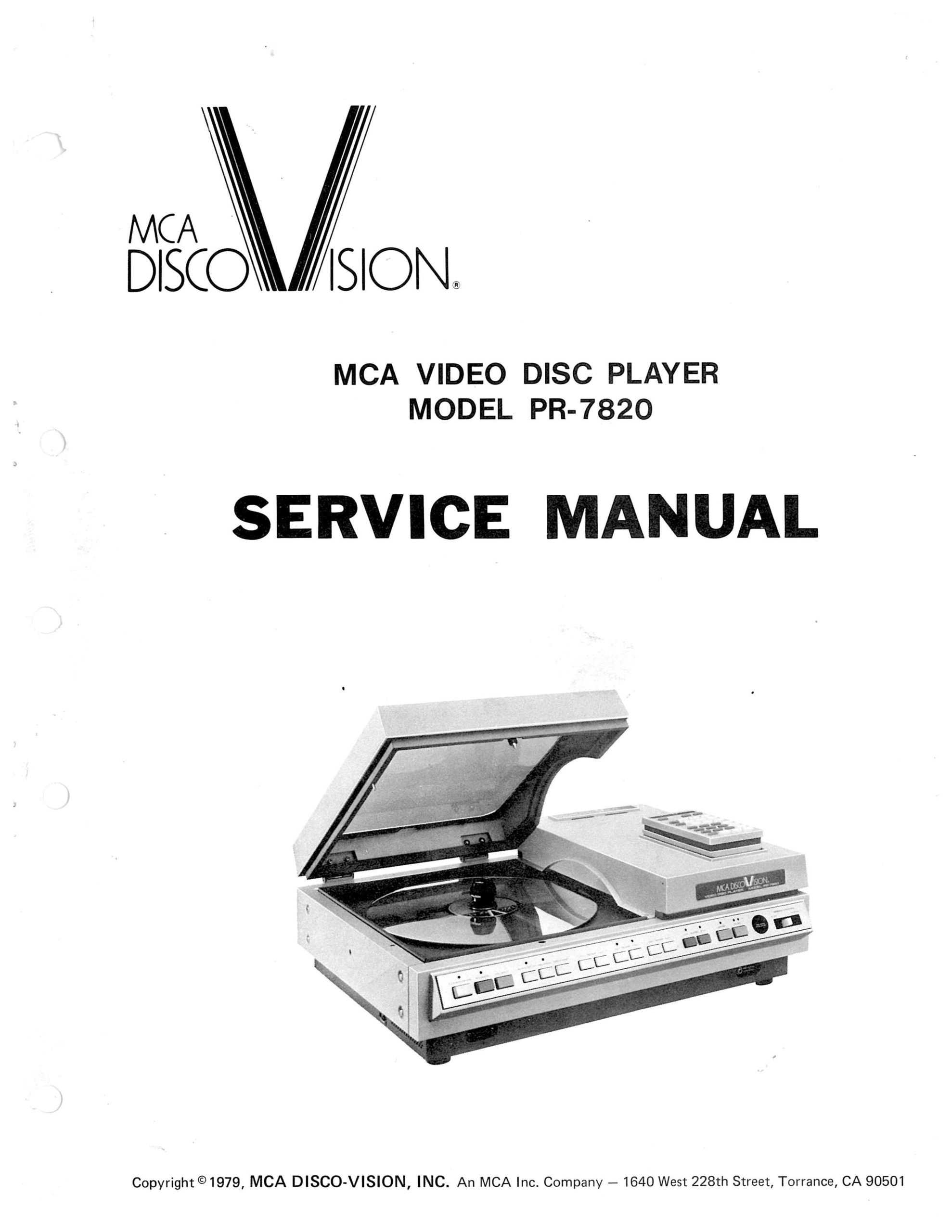 MCA DISCOVISION MCA VIDEO DISC PLAYER MODEL PR-7820 SERVICE MANUAL