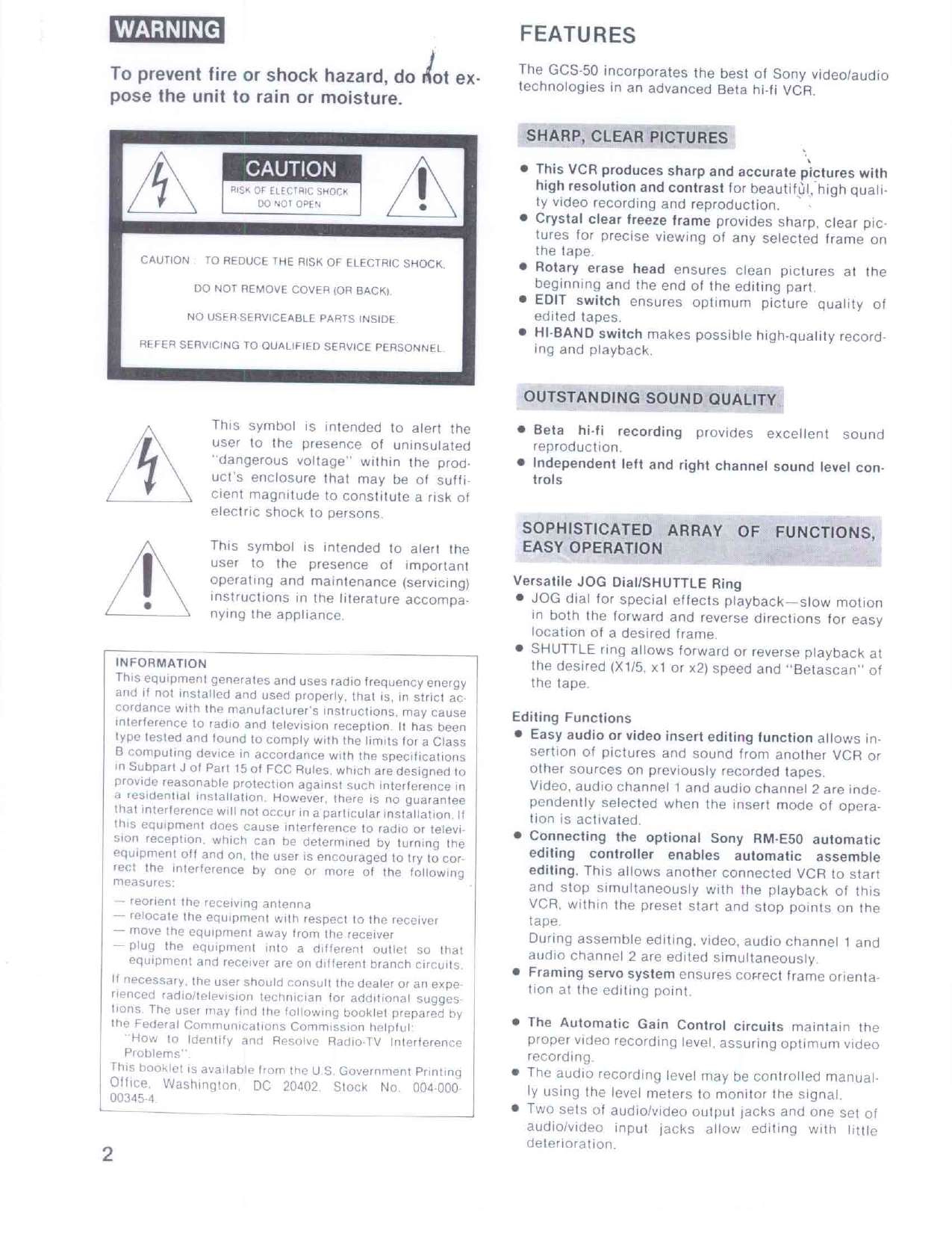 Sony Beta GCS-50 Video Cassette Recorder Operating Instructions (Instant Download) - Image 3