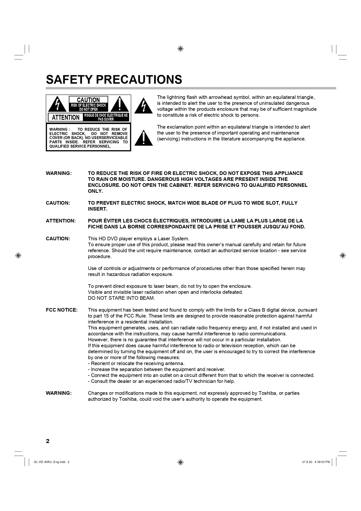 Toshiba HD-A3 HD DVD Player Owner’s Manual (Instant Download) - Image 3