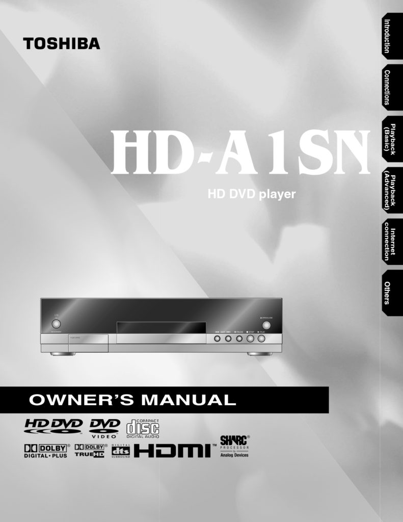 Toshiba HD-A1SN HD DVD Player Owner's Manual - (Instant Download)