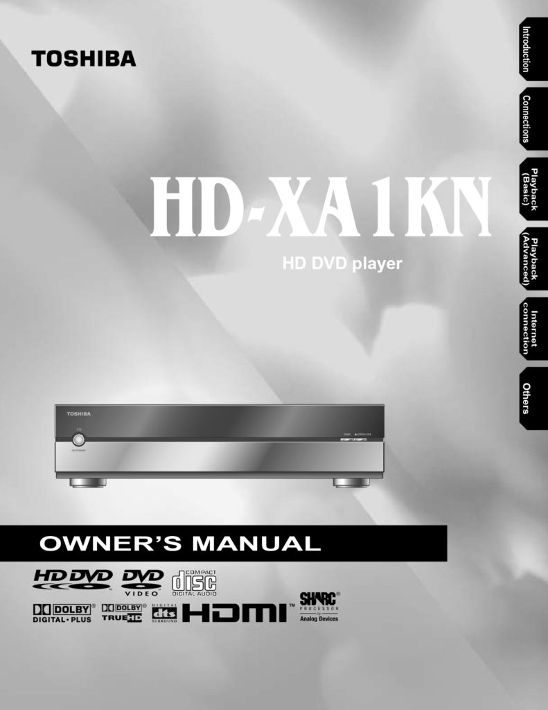 Toshiba HD-XA1KN HD DVD Player Owner's Manual (Instant Download)