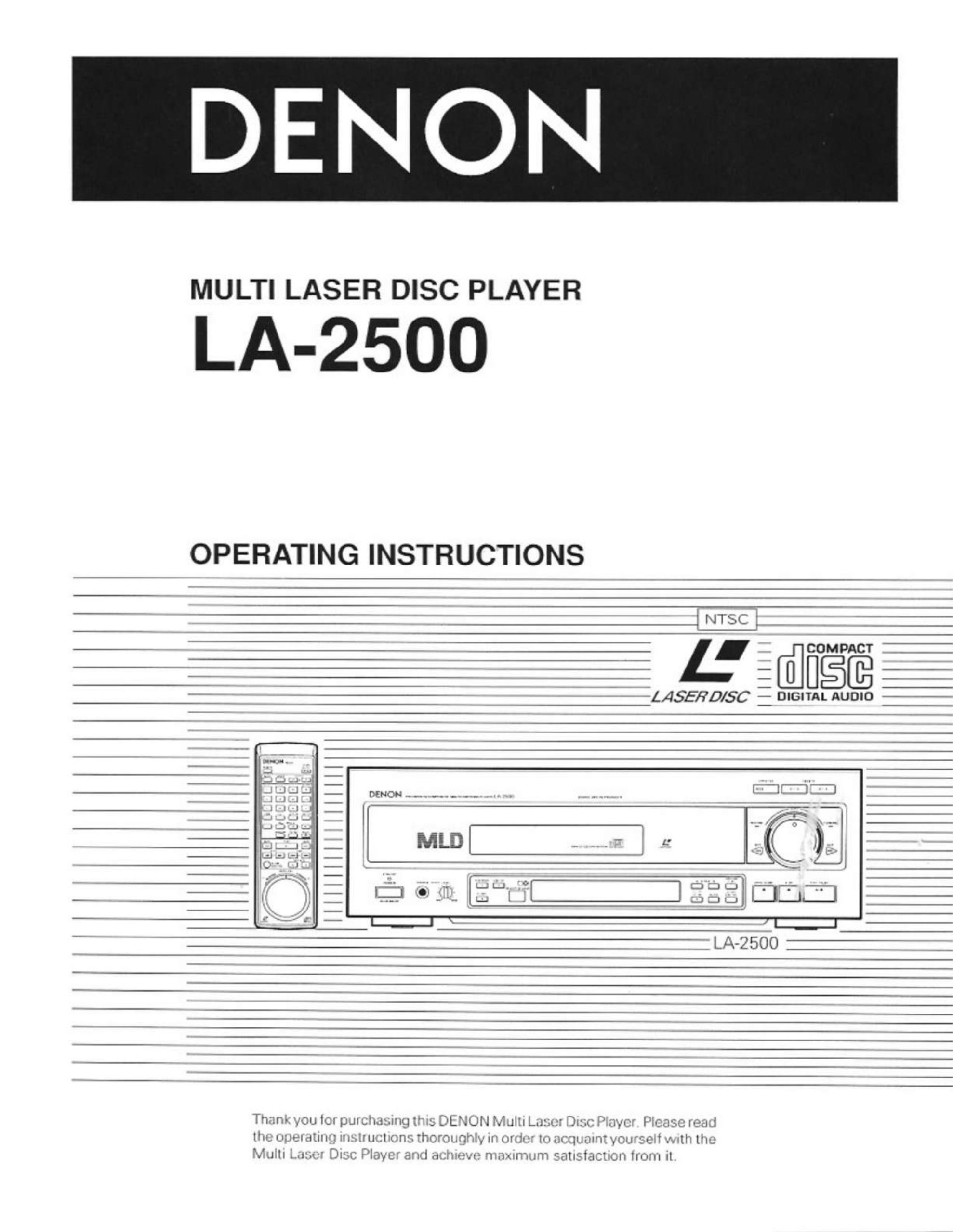 DENON MULTI LASER DISC PLAYER LA-2500 OPERATING INSTRUCTIONS