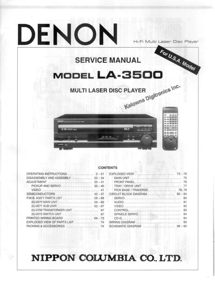 DENON Hi-Fi Multi Laser Disc Player SERVICE MANUAL MODEL LA-3500