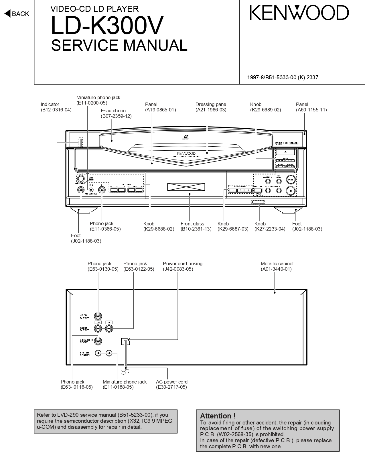Kenwood LD-K300V Video-CD LD Player Service Manual