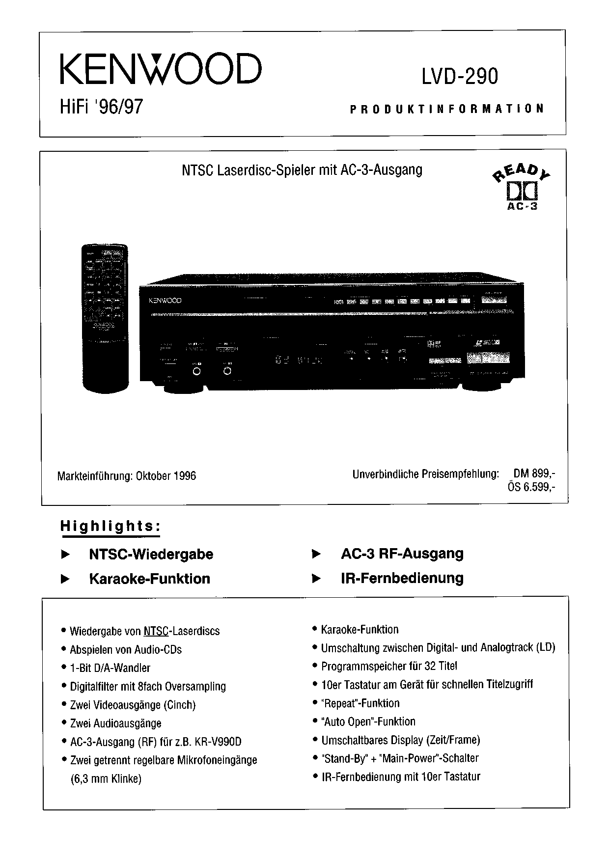KENWOOD LVD-290 PRODUKTINFORMATION