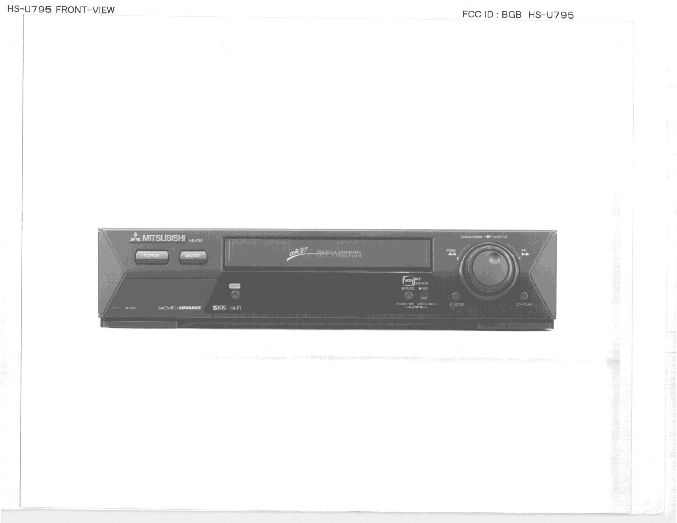 MITSUBISHI VIDEO CASSETTE RECORDER SERVICE MANUAL - MODEL HS-U795 - INSTANT DOWNLOAD