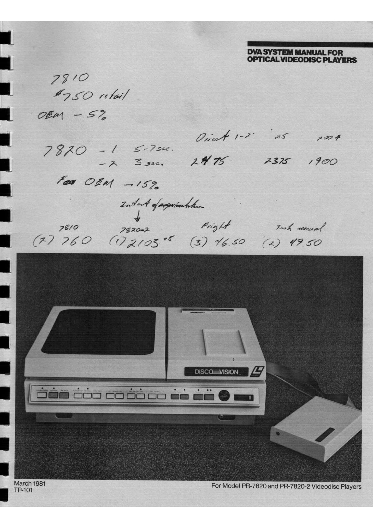 DVA SYSTEM MANUAL FOR OPTICAL VIDEODISC PLAYERS