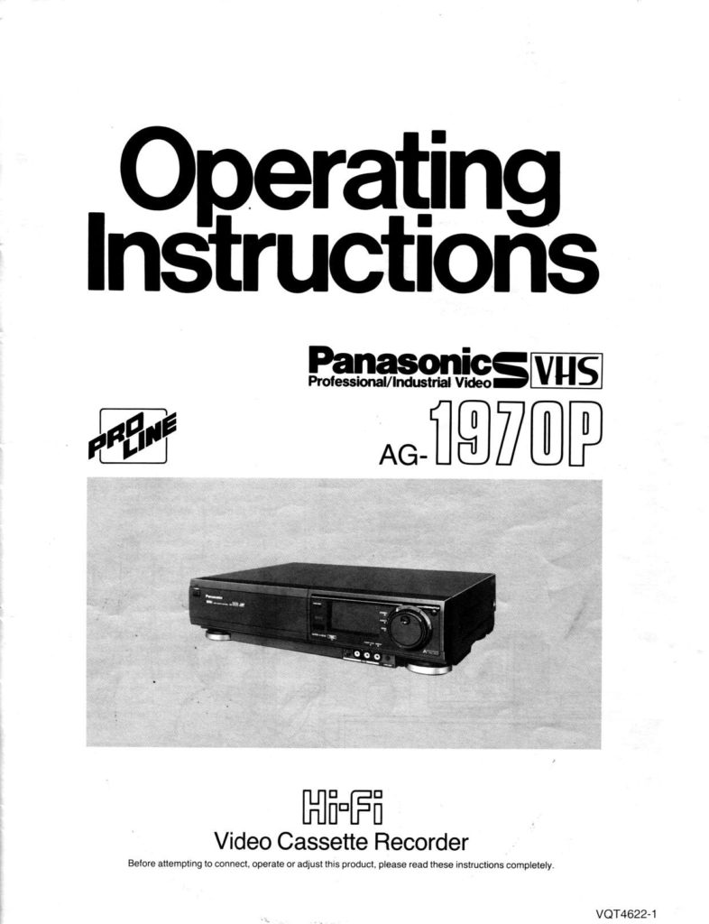 PANASONIC VHS PROFESSIONAL/INDUSTRIAL VIDEO OPERATING INSTRUCTIONS - MODEL AG-1970P - INSTANT DOWNLOAD