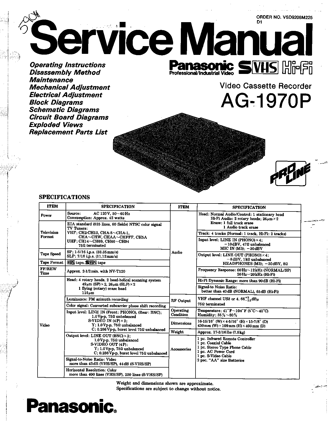 PANASONIC SVHS HI-FI PROFESSIONAL/INDUSTRIAL VIDEO SERVICE MANUAL - MODEL AG-1970P - INSTANT DOWNLOAD