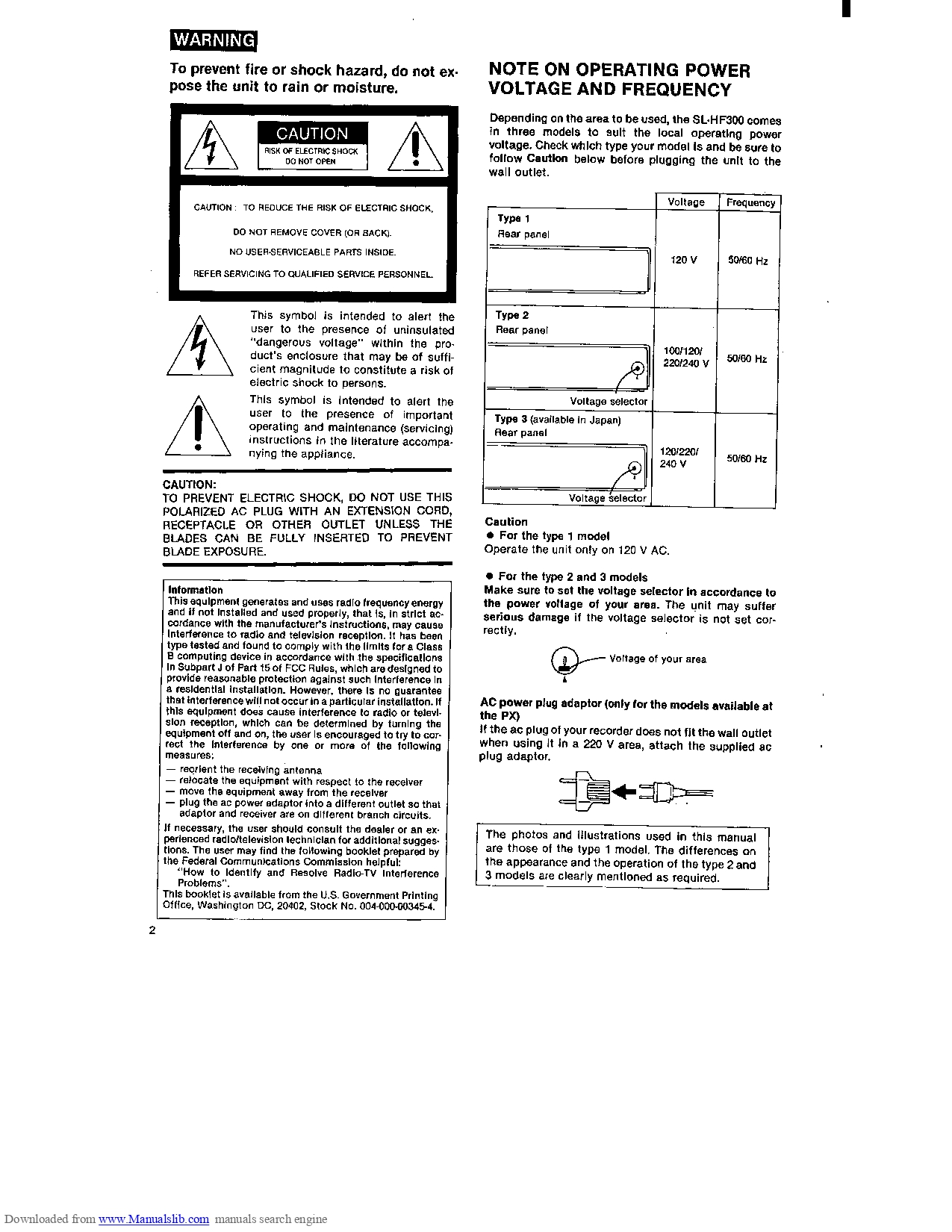 SONY Stereo Video Cassette Recorder SL-HF300 Operating Instructions - Image 3