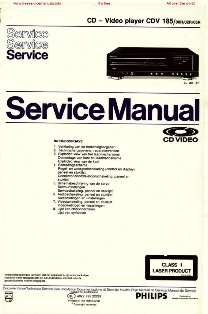 Philips CD - Video player CDV 185/00R/02R/05R Service Manual Instant Download
