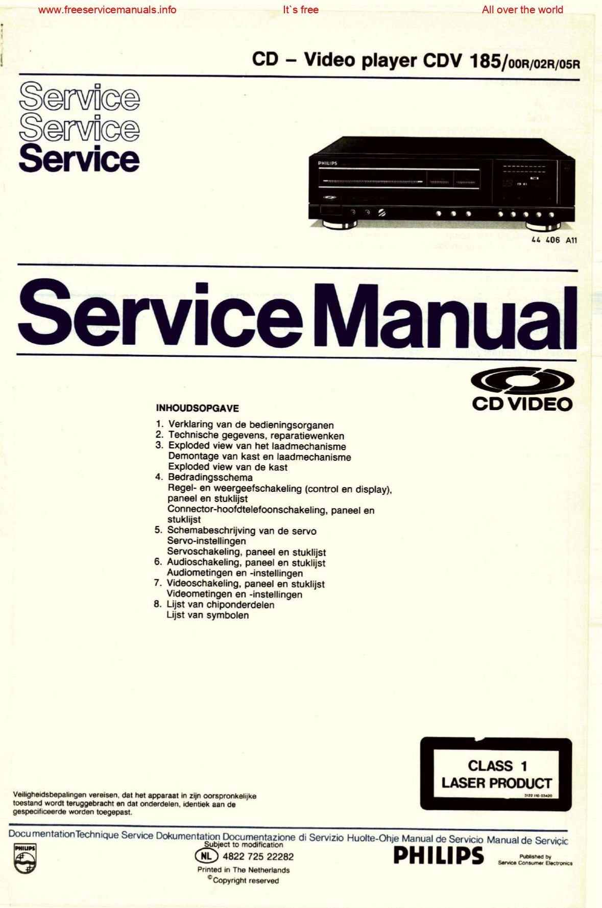 Philips CD - Video player CDV 185/00R/02R/05R Service Manual Instant Download