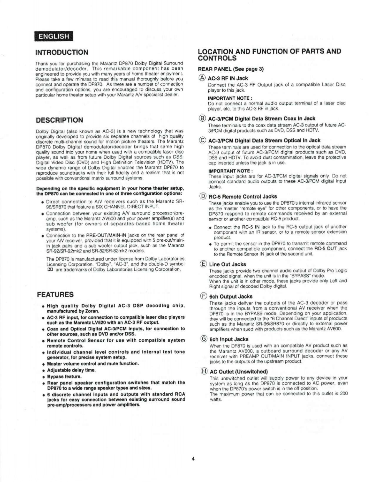 marantz Model DP870 User Guide Digital Processor (Instant Download) - Image 3