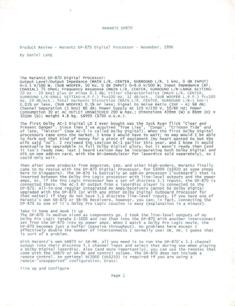 Marantz DP-870 Digital Processor Product Review (Instant Download) - Note: This is not an official manual but a product description/review.