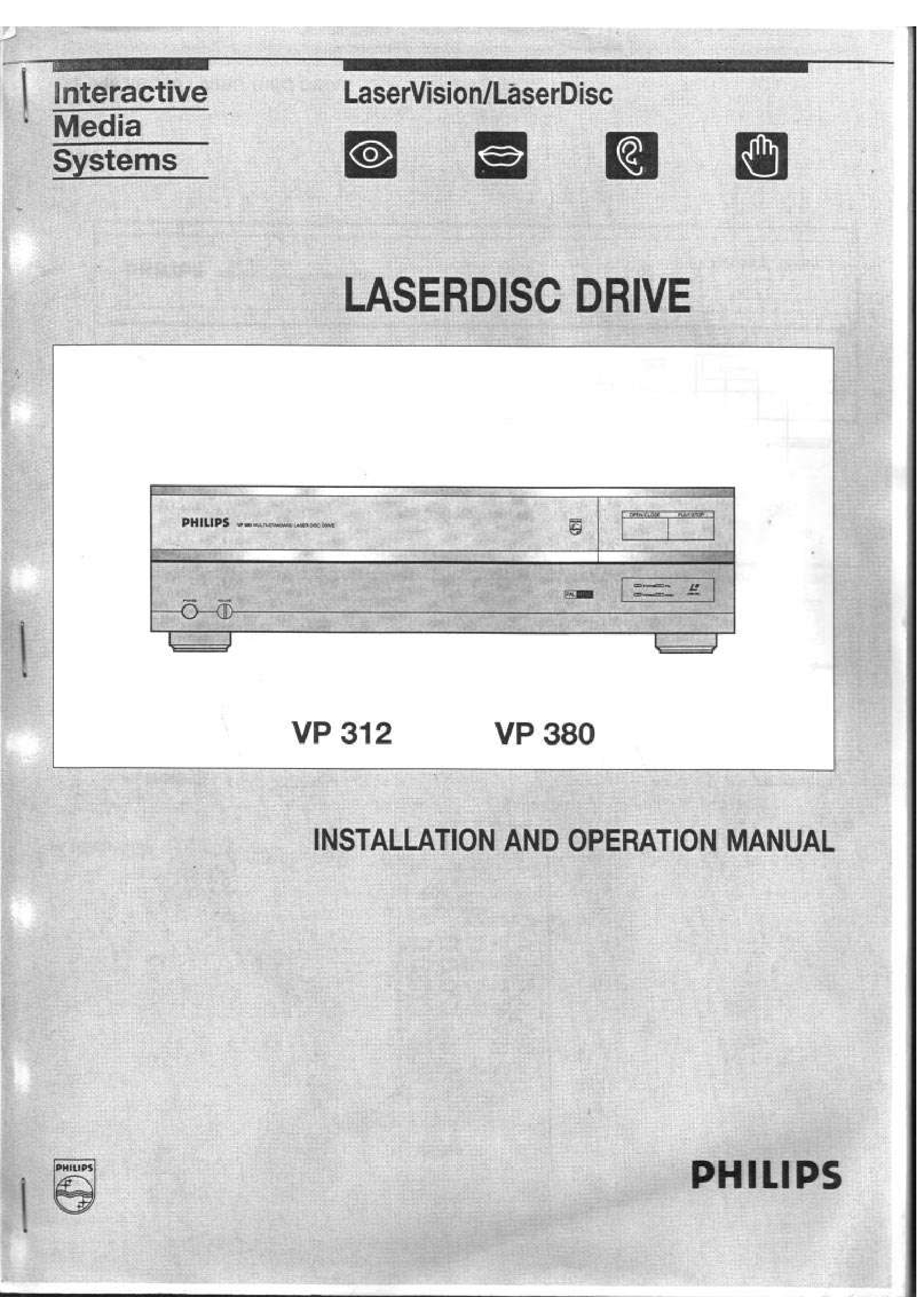 Philips VP 312 / VP 380 Laserdisc Drive Installation and Operation Manual