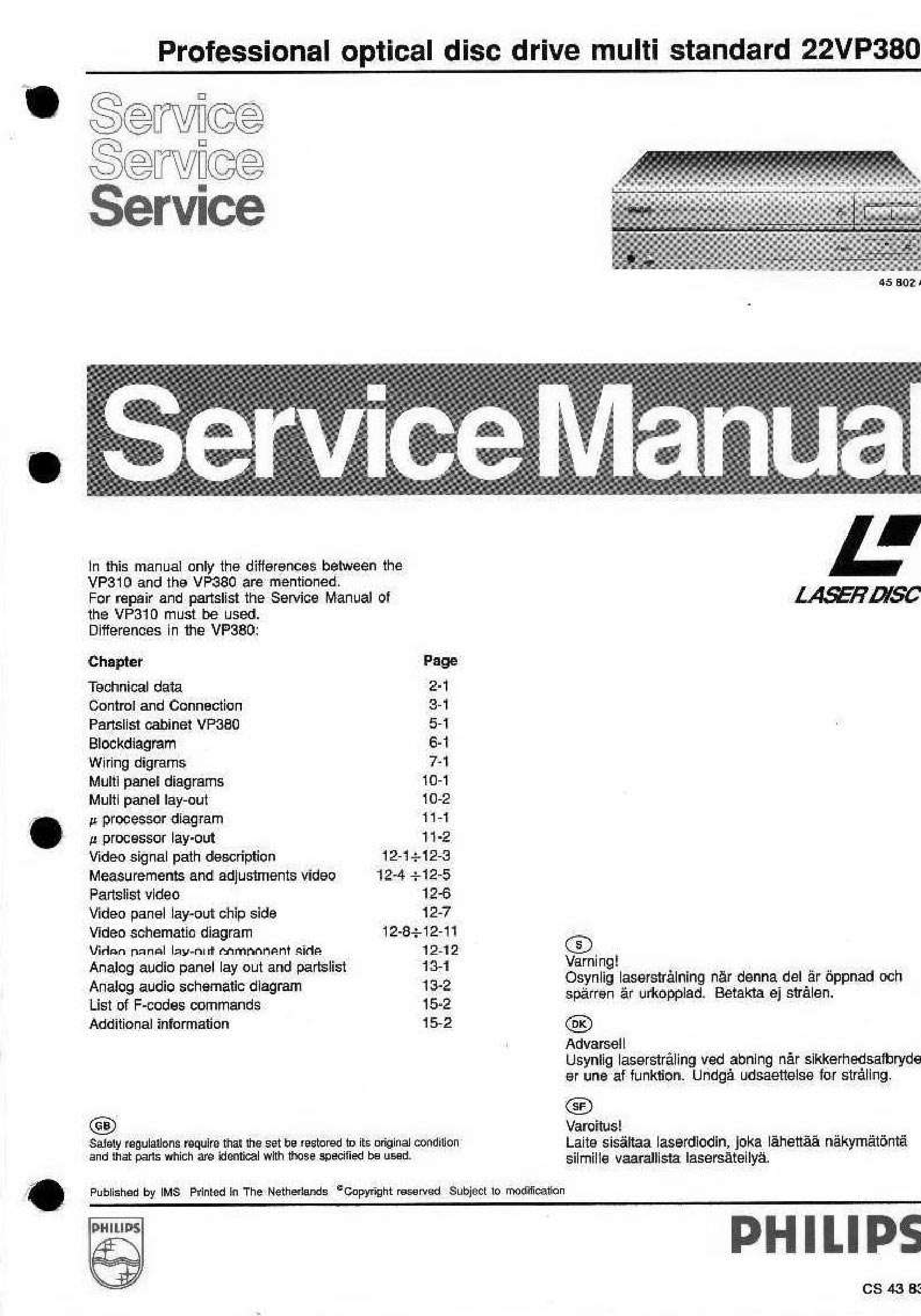 Philips Professional Optical Disc Drive Multi Standard 22VP380 Service Manual (Instant Download)