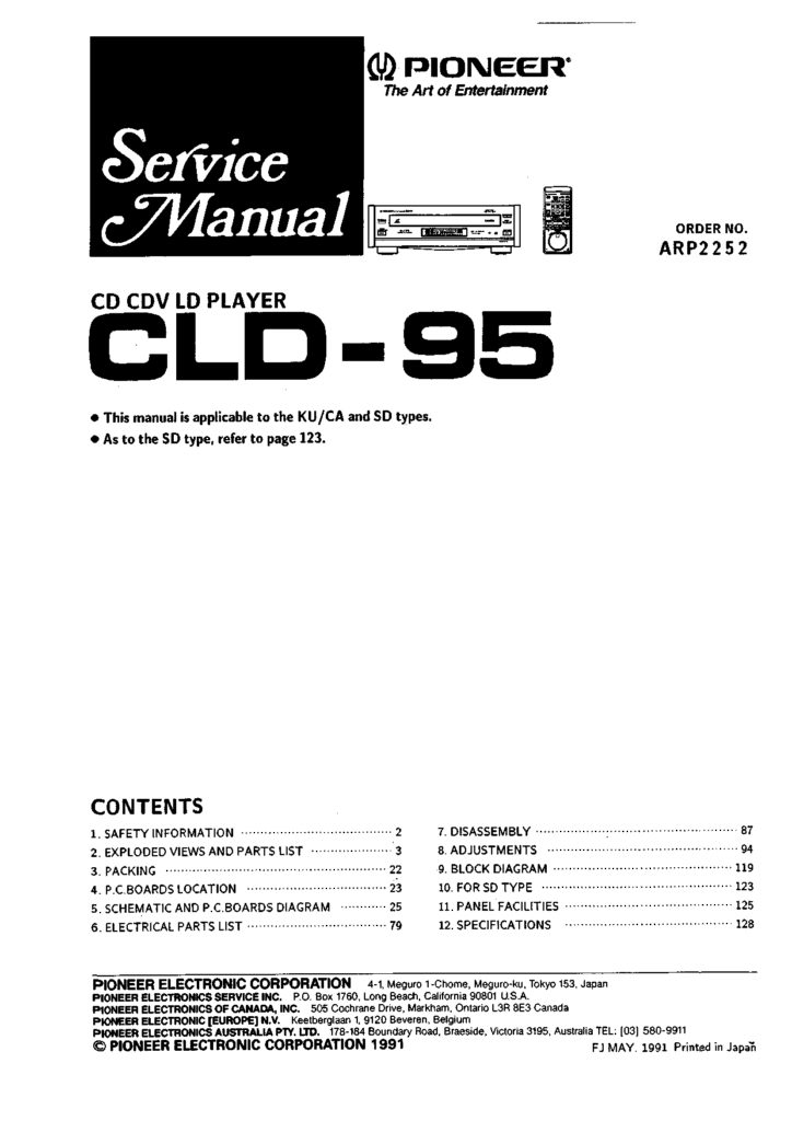 Pioneer CLD-95 CD CDV LD Player Service Manual - INSTANT DOWNLOAD
