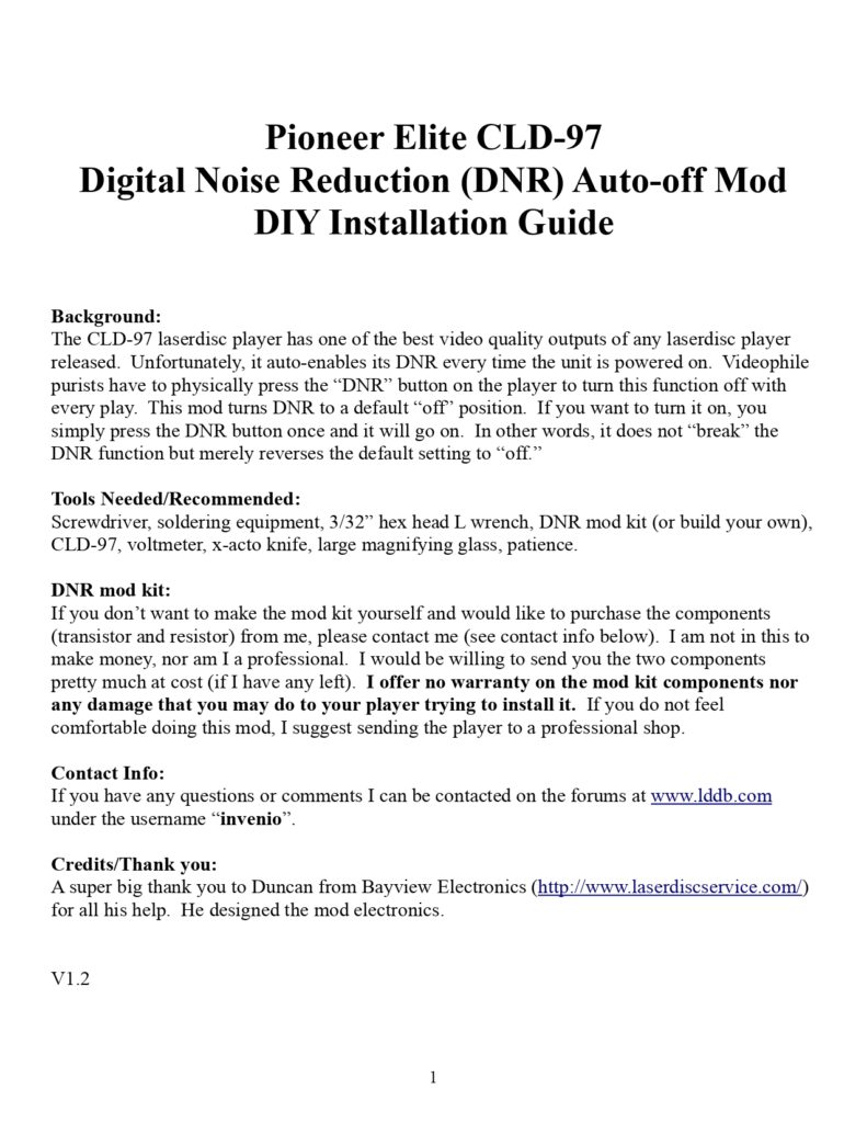 Pioneer ELITE CLD-97 CD CDV LD Player Service Manual & DNR Mod Guide - INSTANT DOWNLOAD