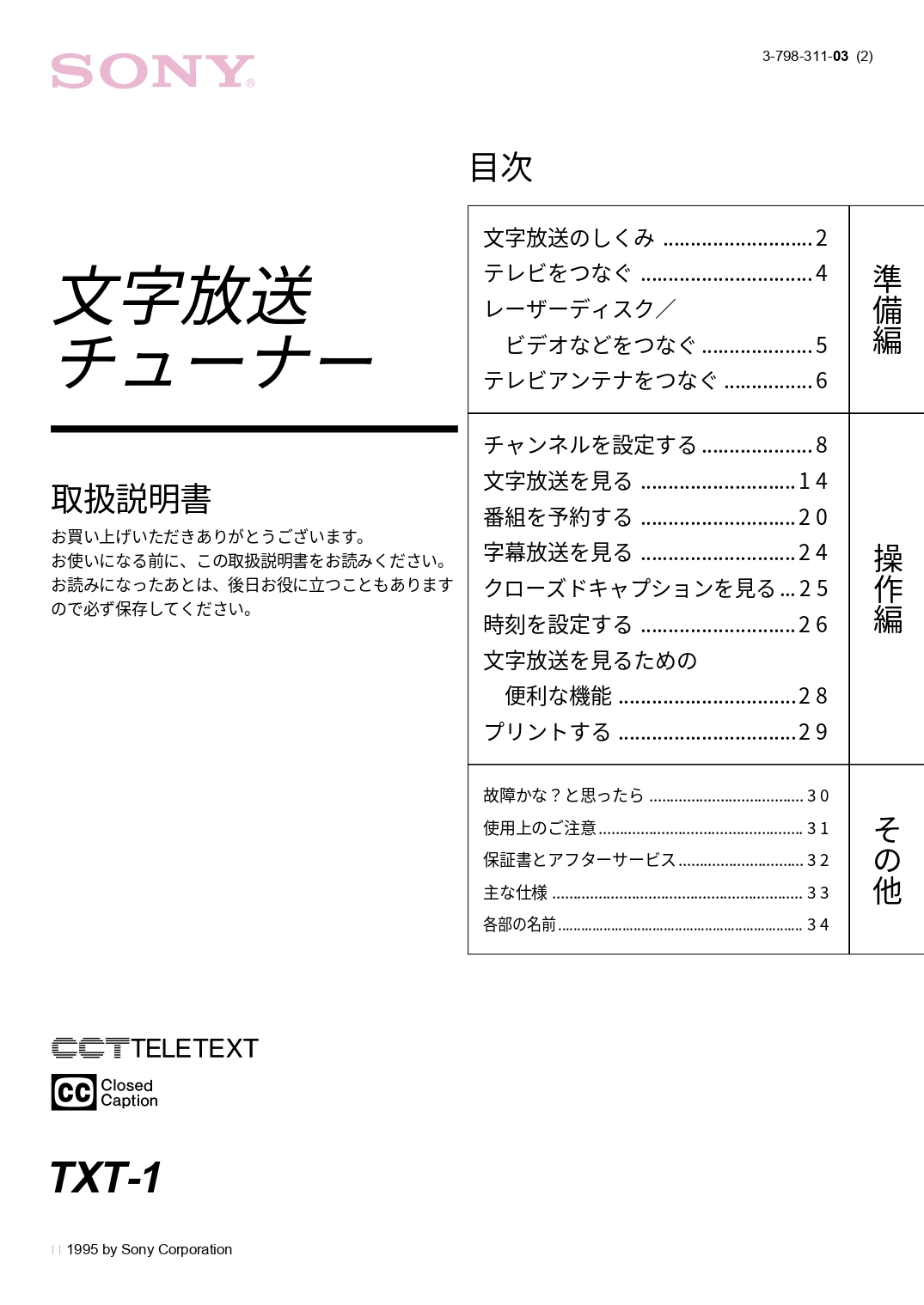 SONY Teletext Tuner TXT-1 - manual - instant download