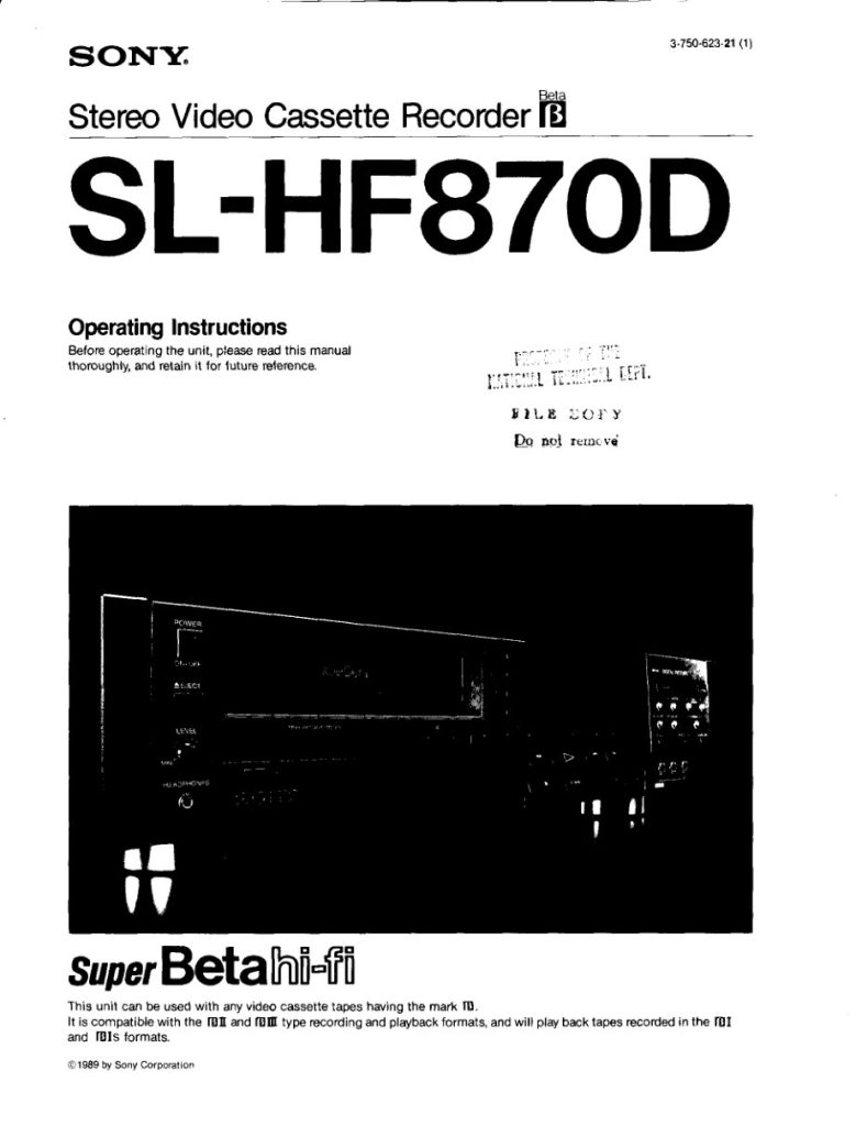 Sony SL-HF870D SuperBeta Manual (Instant Download)