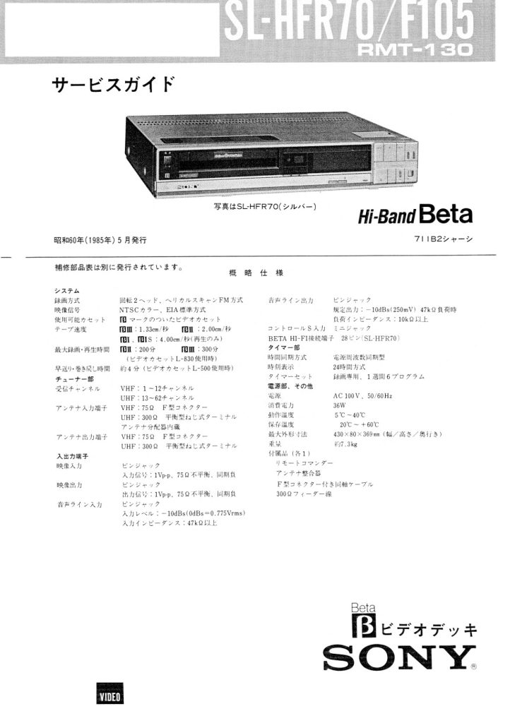 Sony SL-HFR70 SuperBeta Service Manual JA (Instant Download)