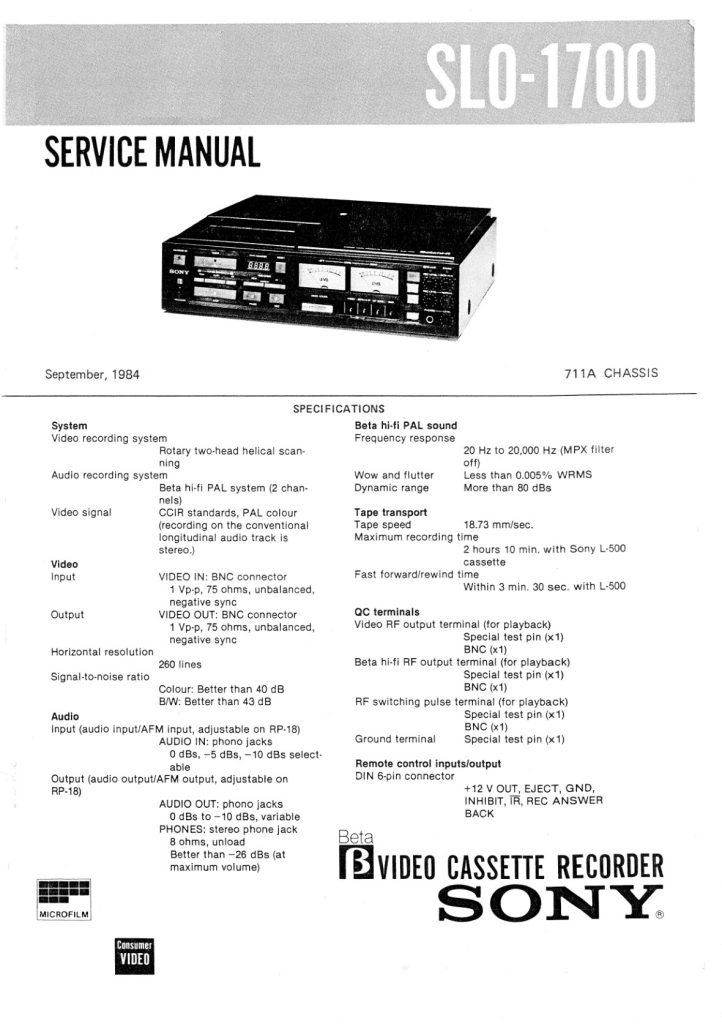 Sony SLO-1700 Betamax Service Manual (Instant Download)