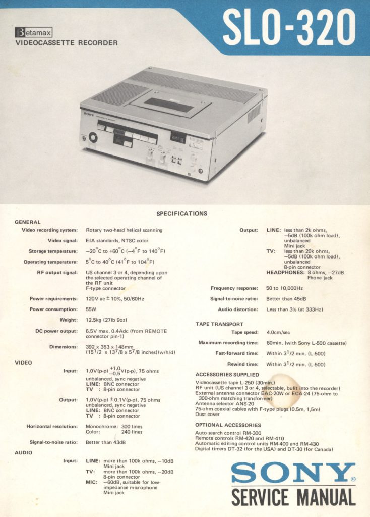 Sony SLO-320 Betamax Service Manual (Instant Download)