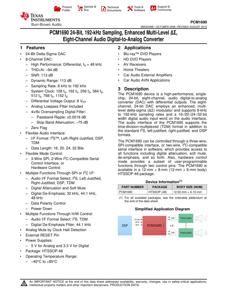 PCM1690 Datasheet (Instant Download)