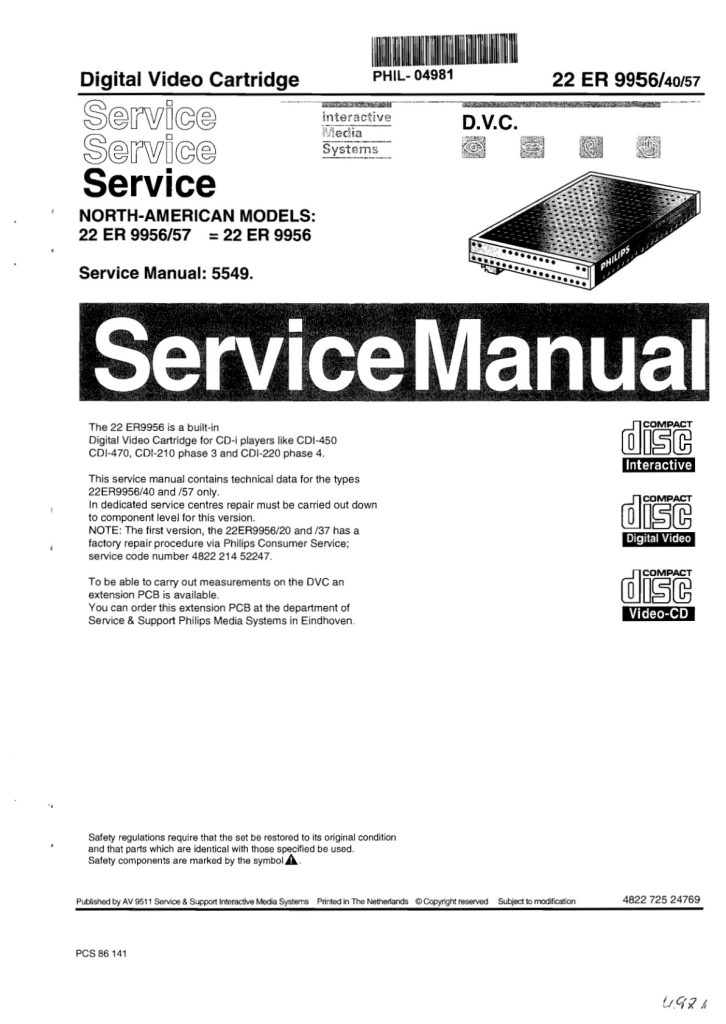 Philips 22ER9956 DV cartridge CD-i Service Manual EN (Instant Download)