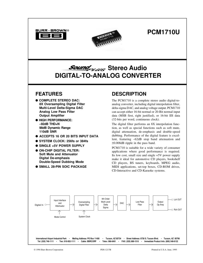 PCM1710U Datasheet (Instant Download)