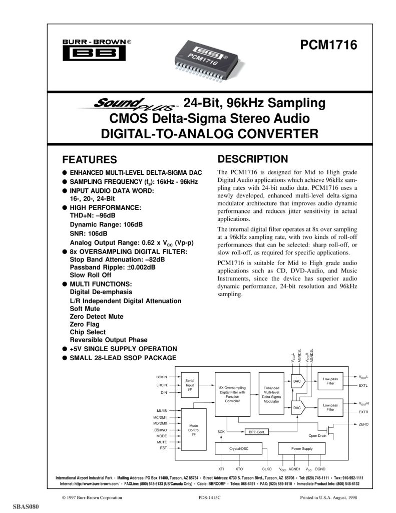 PCM1716 Datasheet (Instant Download)
