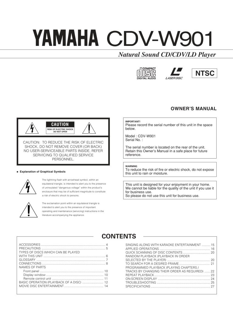 Yamaha CDV W901 EN CD-V Manual EN (Instant Download)