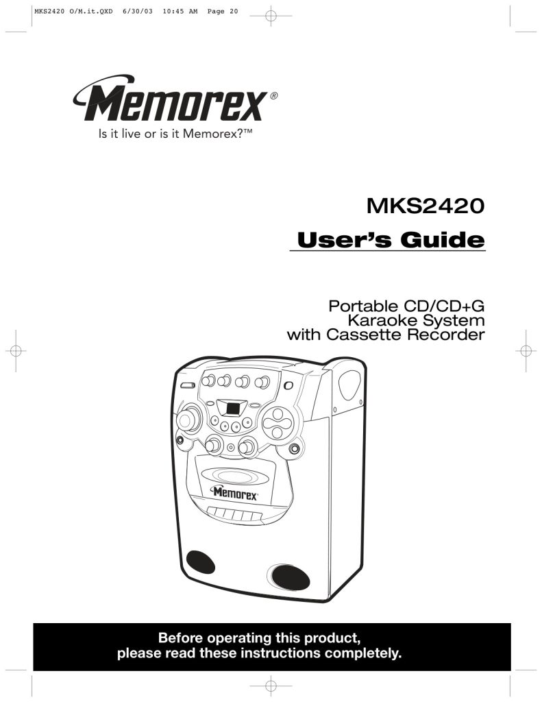 Memorex MKS2420 CD+G Karaoke Manual EN (Instant Download)