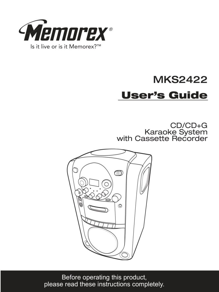 Memorex MKS2422 CD+G Karaoke Manual EN (Instant Download)