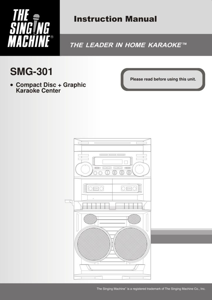 Singing Machine SMG 301 CD+G Karaoke Manual EN (Instant Download)