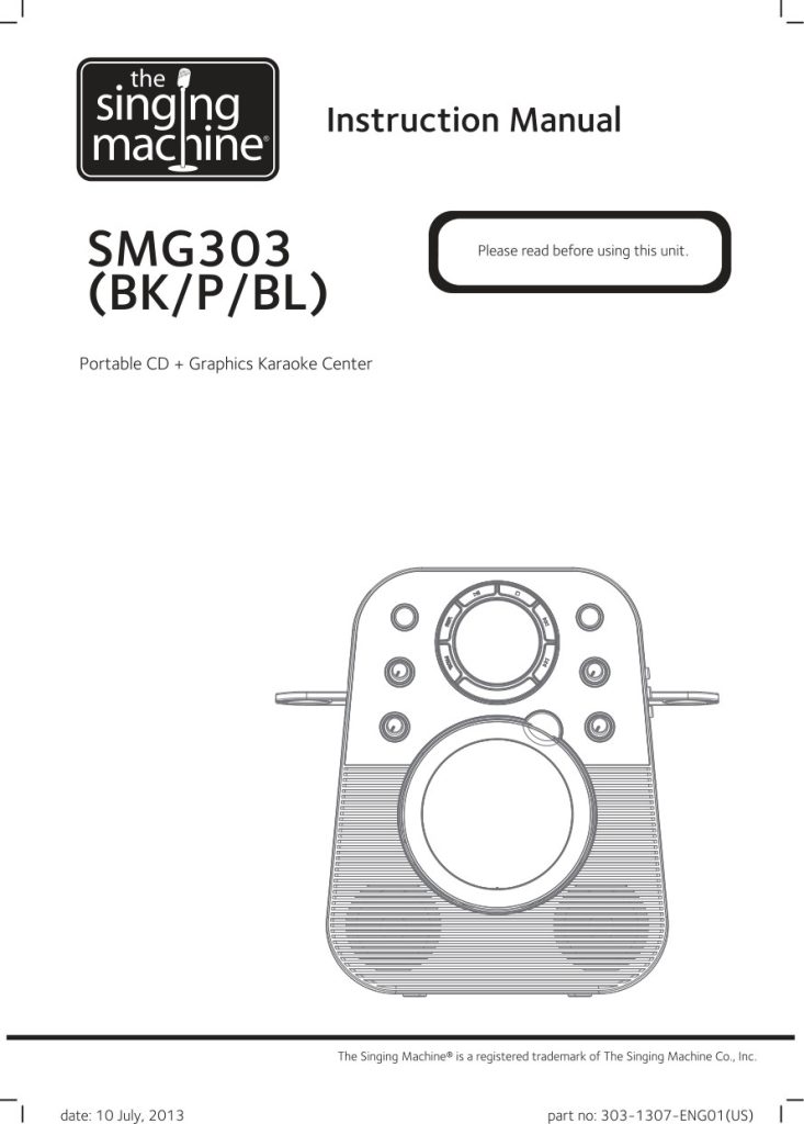 Singing Machine SMG 303 CD+G Karaoke Manual EN (Instant Download)