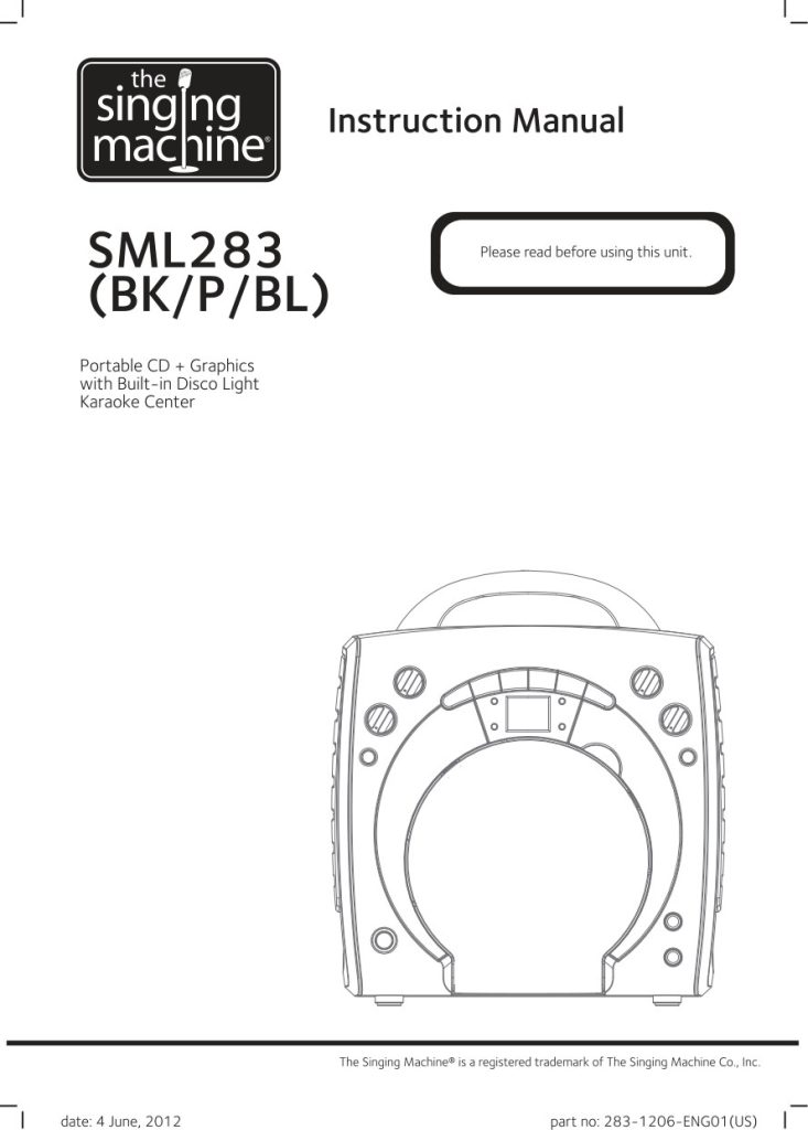 Singing Machine SML 283 CD+G Karaoke Manual EN (Instant Download)