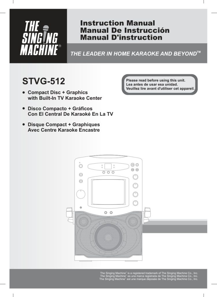 Singing Machine STVG 512 CD+G Karaoke Manual EN (Instant Download)