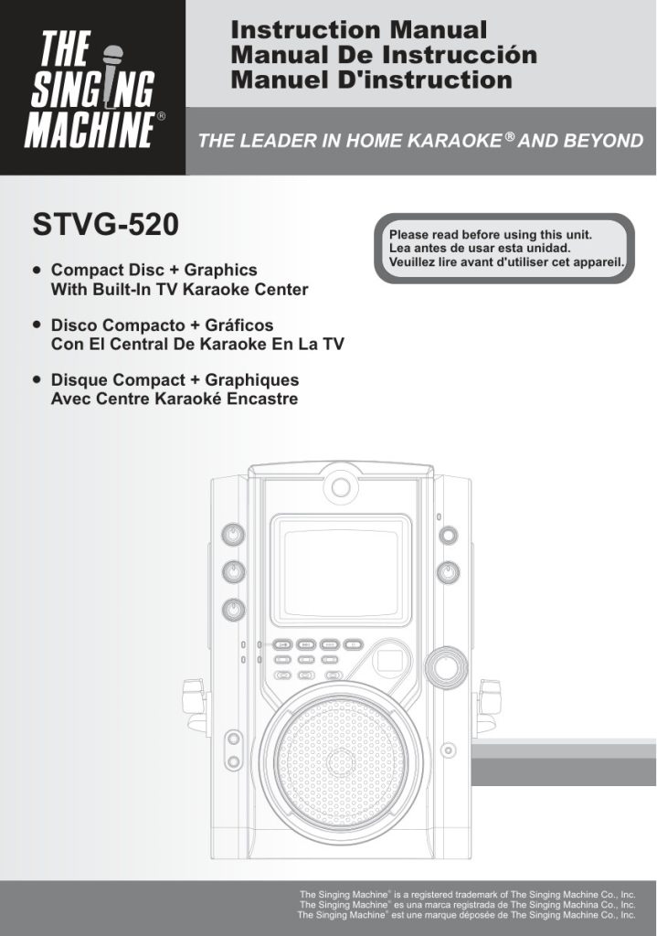 Singing Machine STVG 520 CD+G Karaoke Manual EN (Instant Download)