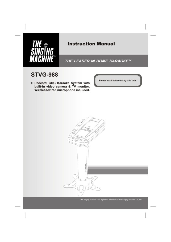 Singing Machine STVG 988 CD+G Karaoke User Manual (Instant Download)