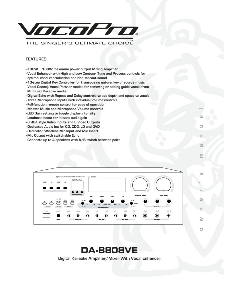 VocoPro CD+G Karaoke Manual 602710 (Instant Download)