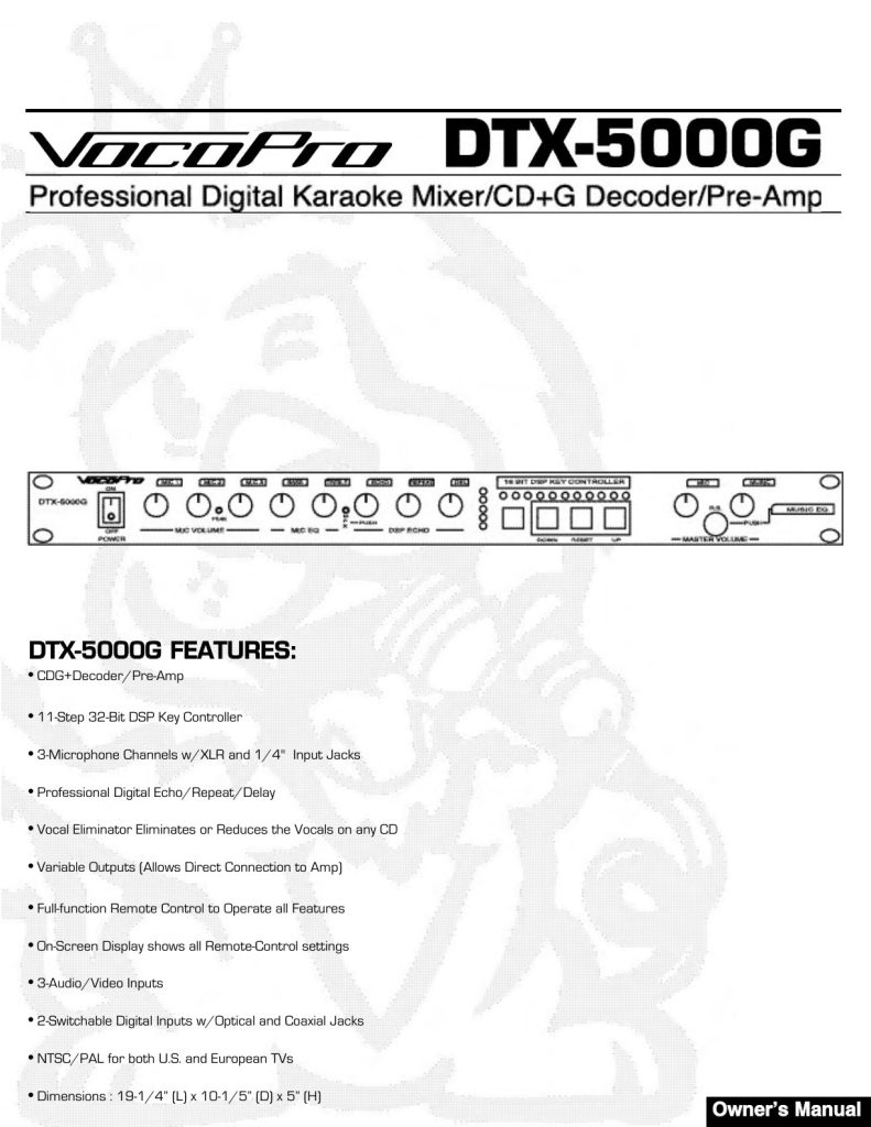 VocoPro DTX-5000G CD+G Karaoke Manual (Instant Download)