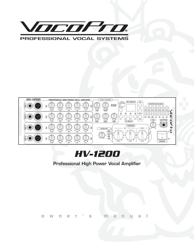 VocoPro SUB-1200 CD+G Karaoke Manual (Instant Download)