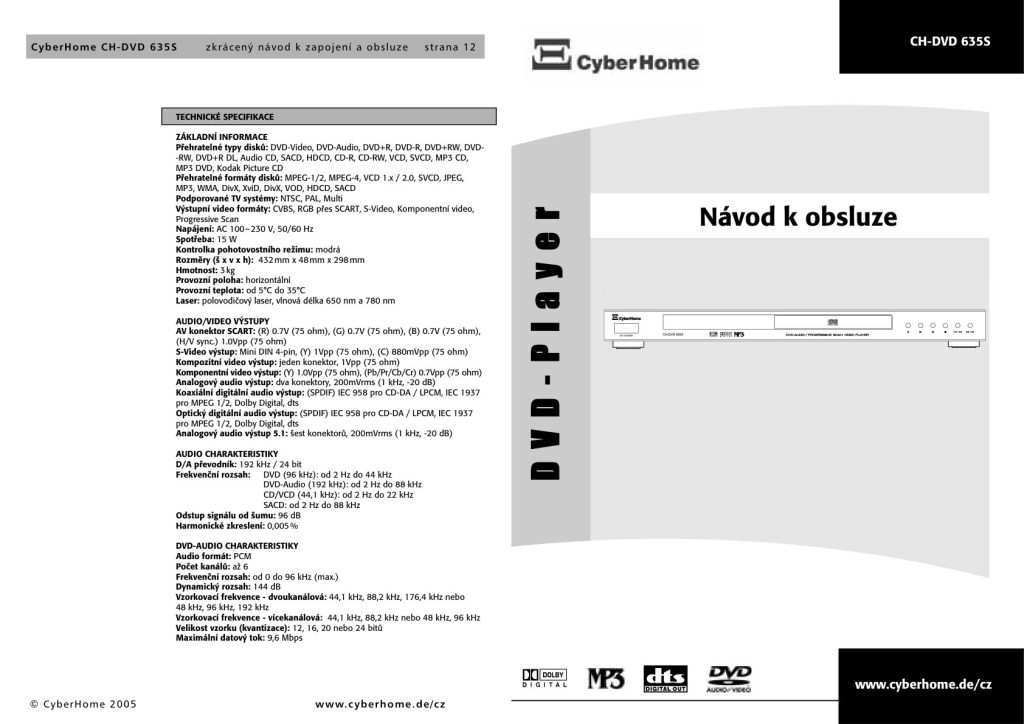 CyberHome CH DVD 635 Manual CZ (Instant Download)