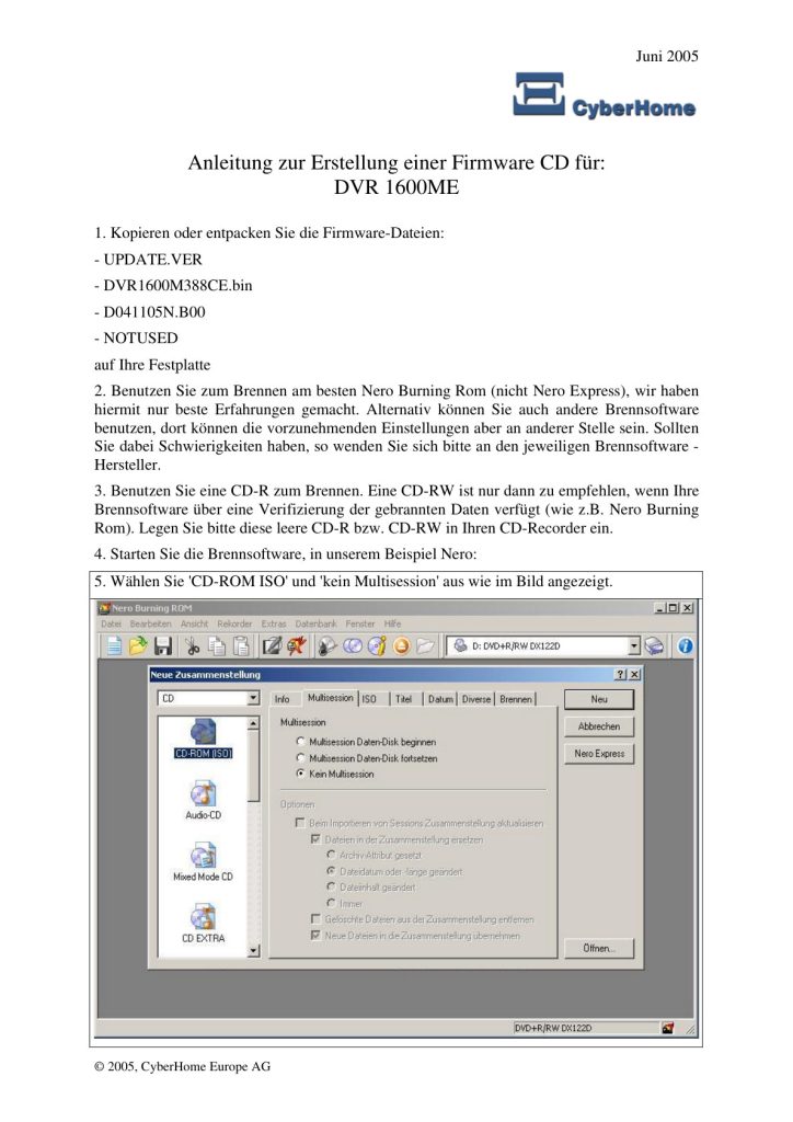 CyberHome CH DVR 1600ME DVD Manual DE (Instant Download)