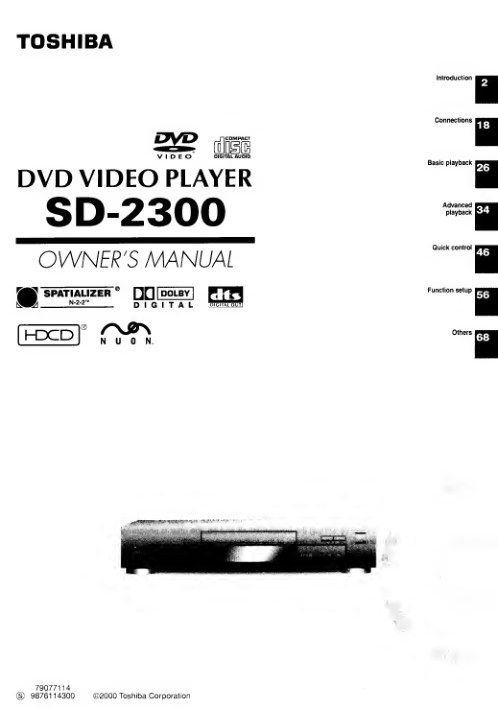 Toshiba SD 2300 2000 DVD Operating Instructions (Instant Download)