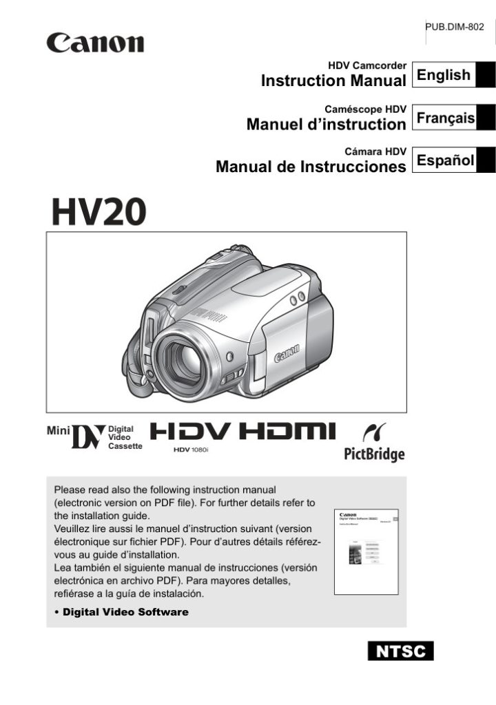 Canon HV20 HDV Owner Manual EN (Instant Download)