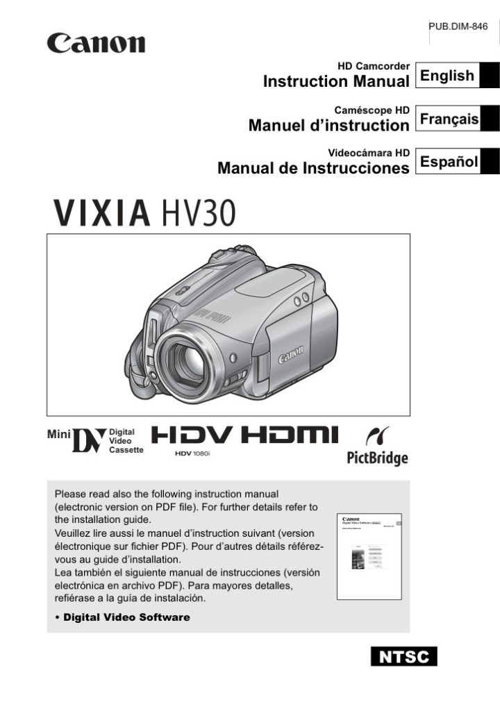 Canon HV30 HDV Owner Manual EN (Instant Download)