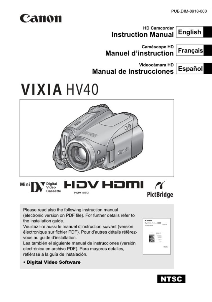 Canon HV40 HDV Owner Manual EN (Instant Download)