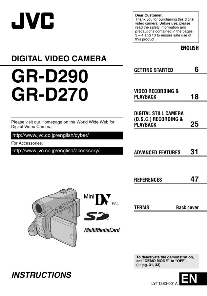 JVC GR-D270 MiniDV Owner Manual EN (Instant Download)